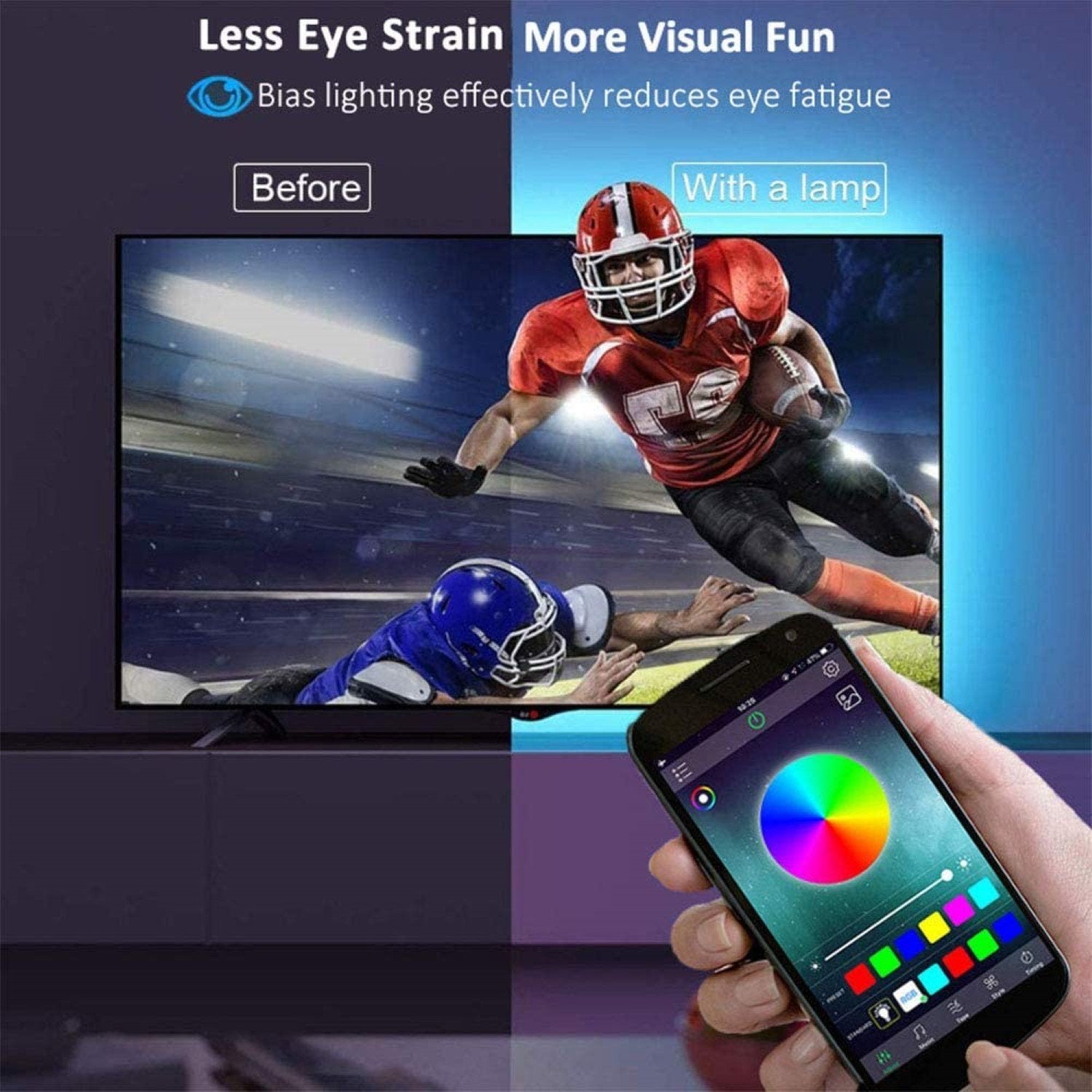 RGB TV LED Backlight Strip USB Powered, 24in-60in,Bluetooth APP